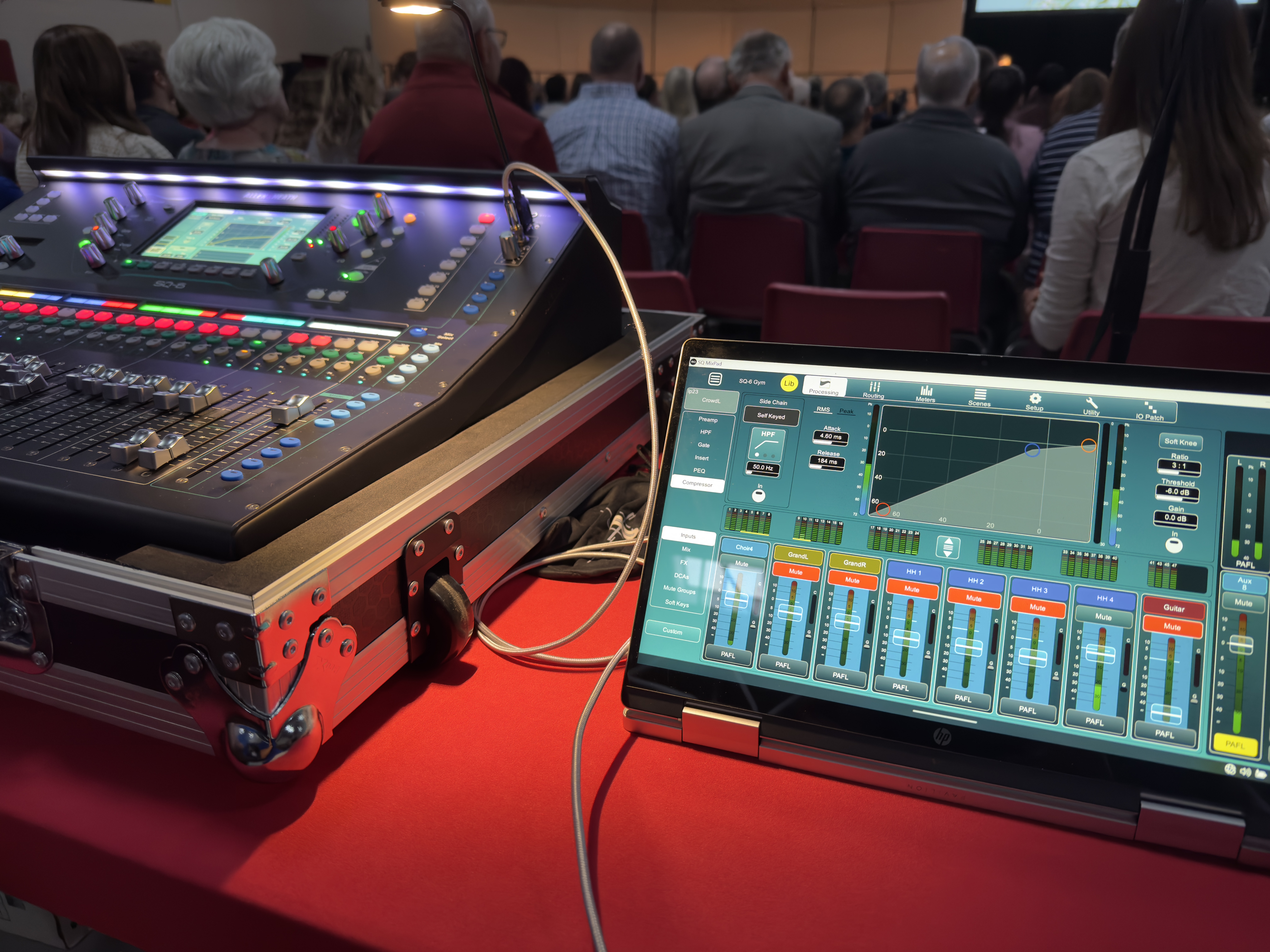 Audio mixing console during school Tech Crew production
